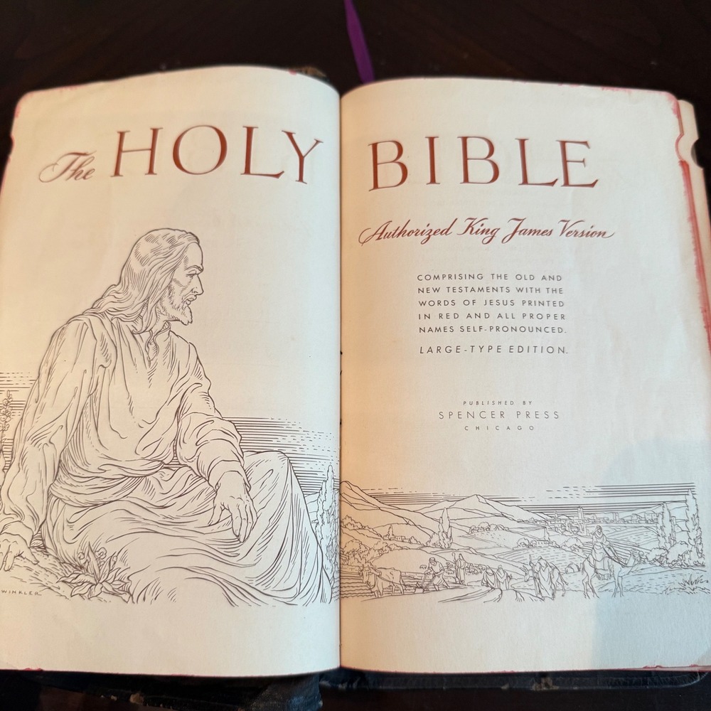 Vintage 1947 KJV Holy Bible Spencer Press Large Type Red Letter Thumb Indexed - Picture 4 of 14
